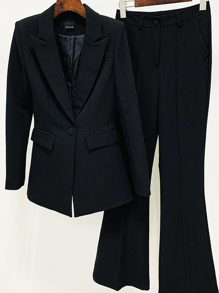 NAOMA Blazer & Flared Pants Set in Black