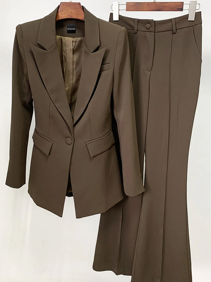 NAOMA Blazer & Flared Pants Set in Brown