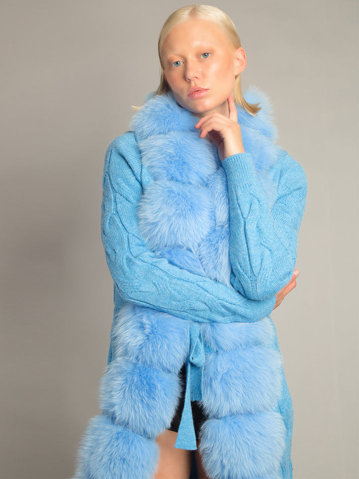 CAVO Fur & Cashmere Cardigan in Blue