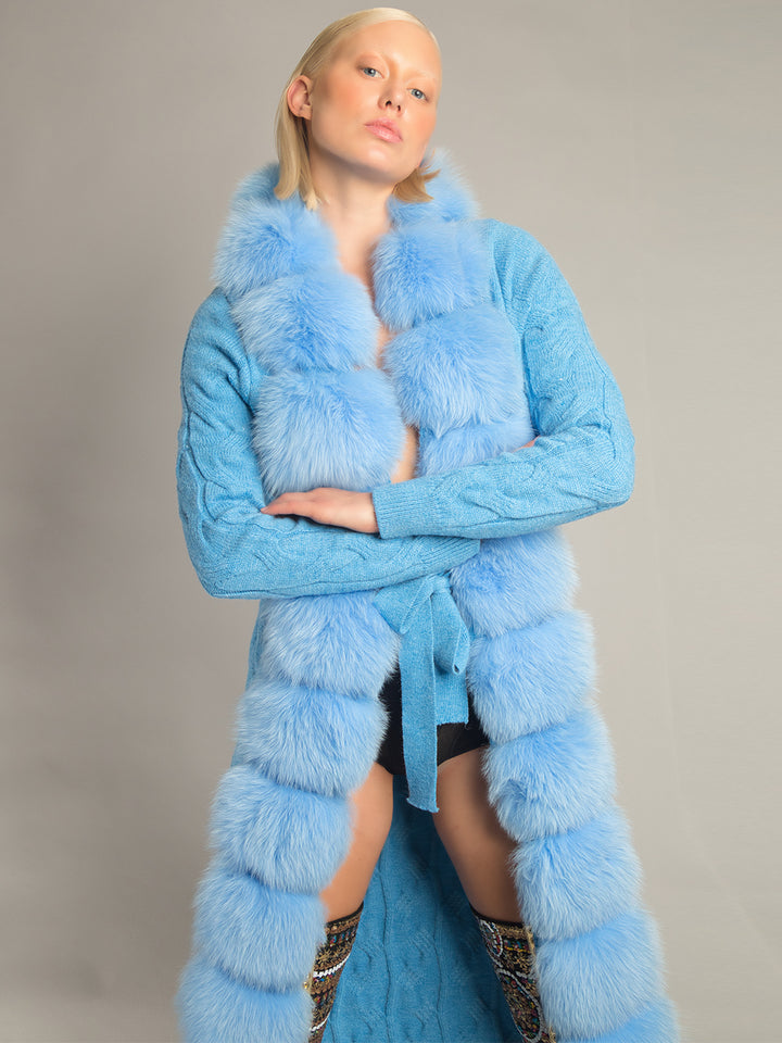 CAVO Fur & Cashmere Cardigan in Blue