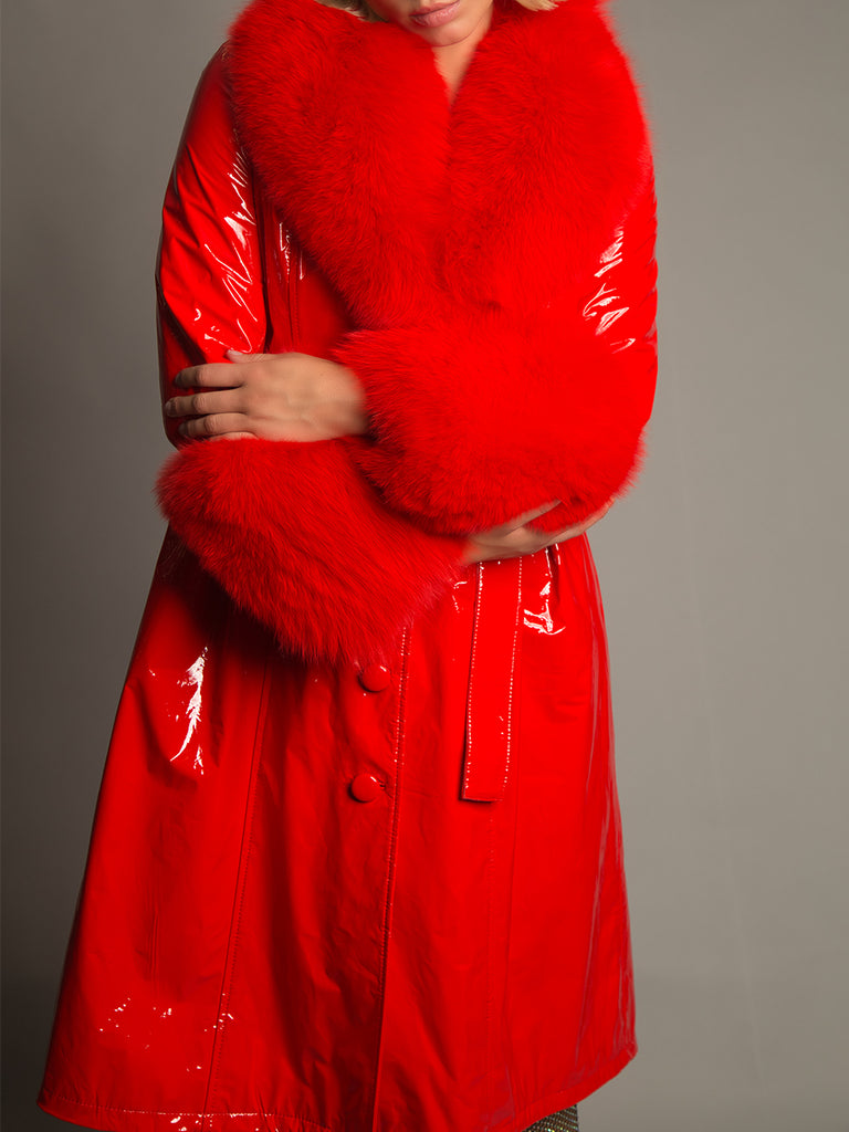 Red Slicker with Red Fur Trim – The Fur And Leather Centre