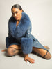 Foxy Leather Coat w/ Fox Fur In Yale Blue