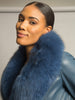 Foxy Leather Coat w/ Fox Fur In Yale Blue