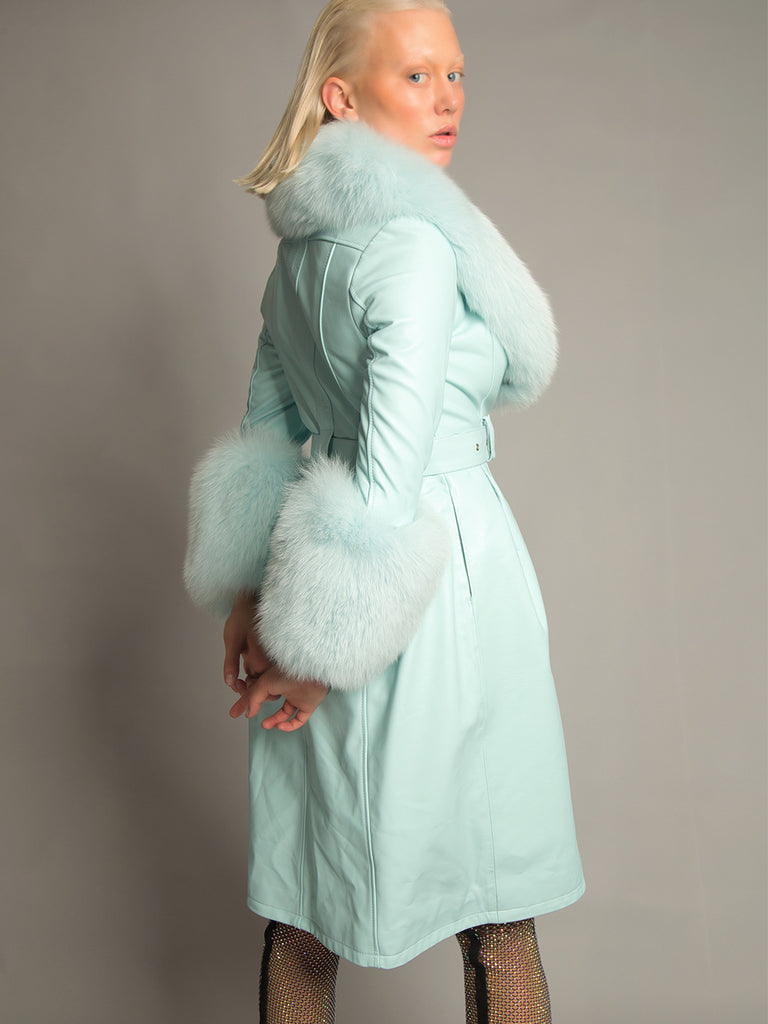 Foxy Leather Coat w/ Fox Fur In Baby Blue – ZCRAVE