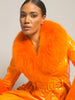 Patent Leather Coat w/ Fox Fur In Orange