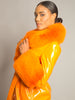 Patent Leather Coat w/ Fox Fur In Orange