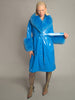 Patent Leather Coat w/ Fox Fur In Blue