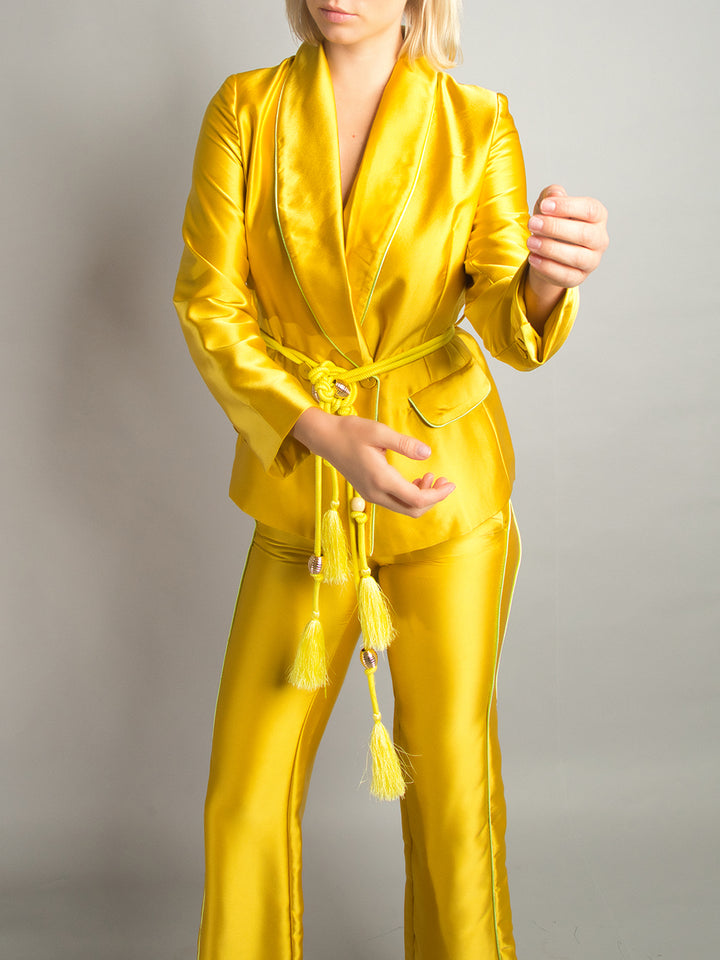 PJ Satin Blazer + Pants Matching Set in Gold