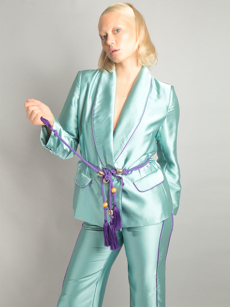 PJ Satin Blazer + Pants Matching Set in Turquoise