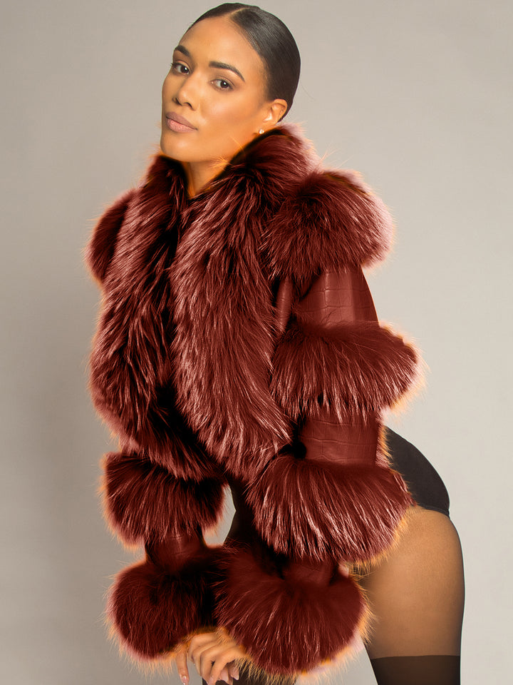 LITALY Fur Trim Leather Jacket in Brown
