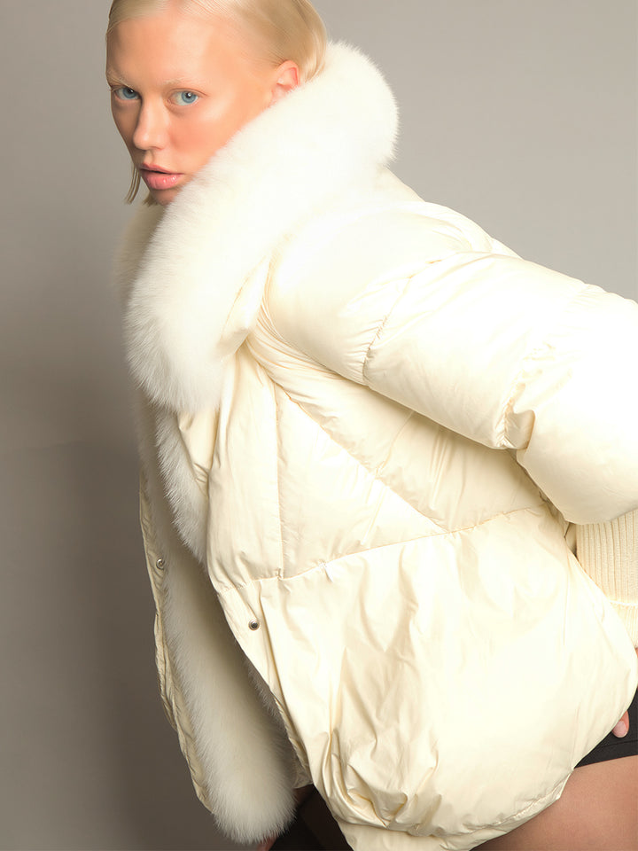 Fur Trim Puffer Jacket in White