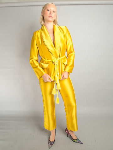 PJ Satin Blazer + Pants Matching Set in Gold