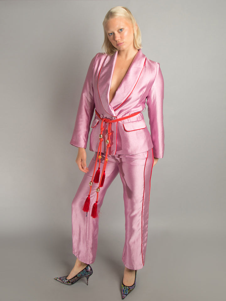 PJ Satin Blazer + Pants Matching Set in Pink