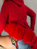 CAVO Fur & Cashmere Cardigan in Red