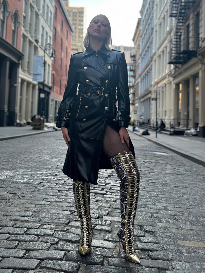 Double Breasted Leather Trench Coat