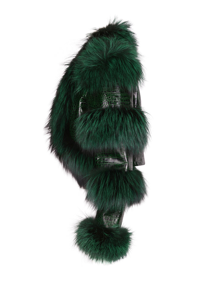 LITALY Fur & Leather Jacket in Dark Green
