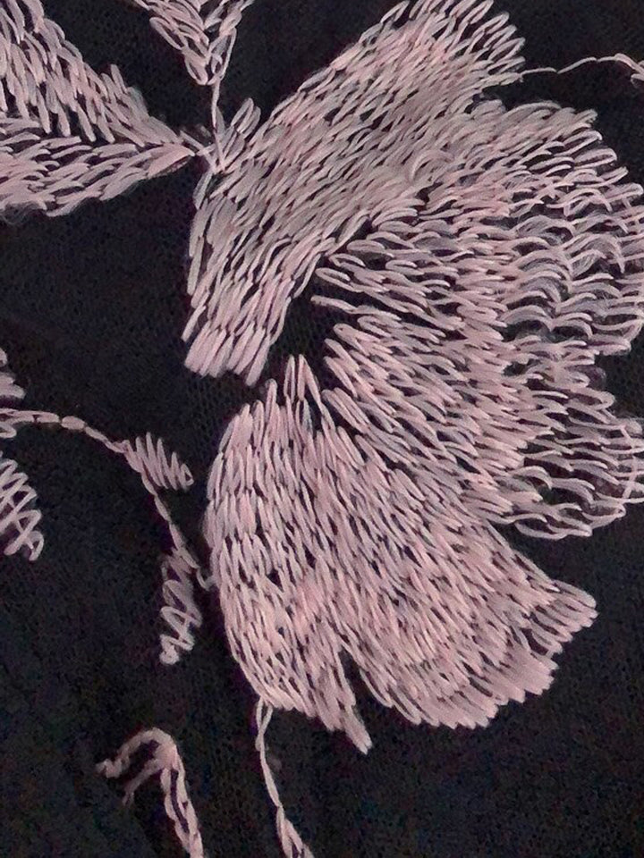 Wonderful Black Feathers on White Chiffon - Beautiful Textiles