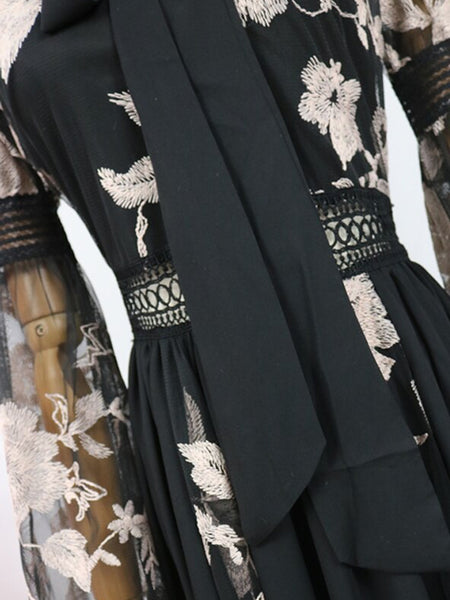 BECHI Feathers Embroidery Chiffon Maxi Dress – ZCRAVE