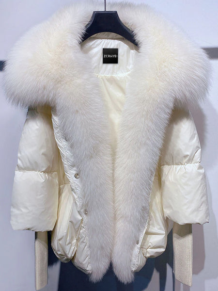 Fur Trim Puffer Jacket in White – ZCRAVE