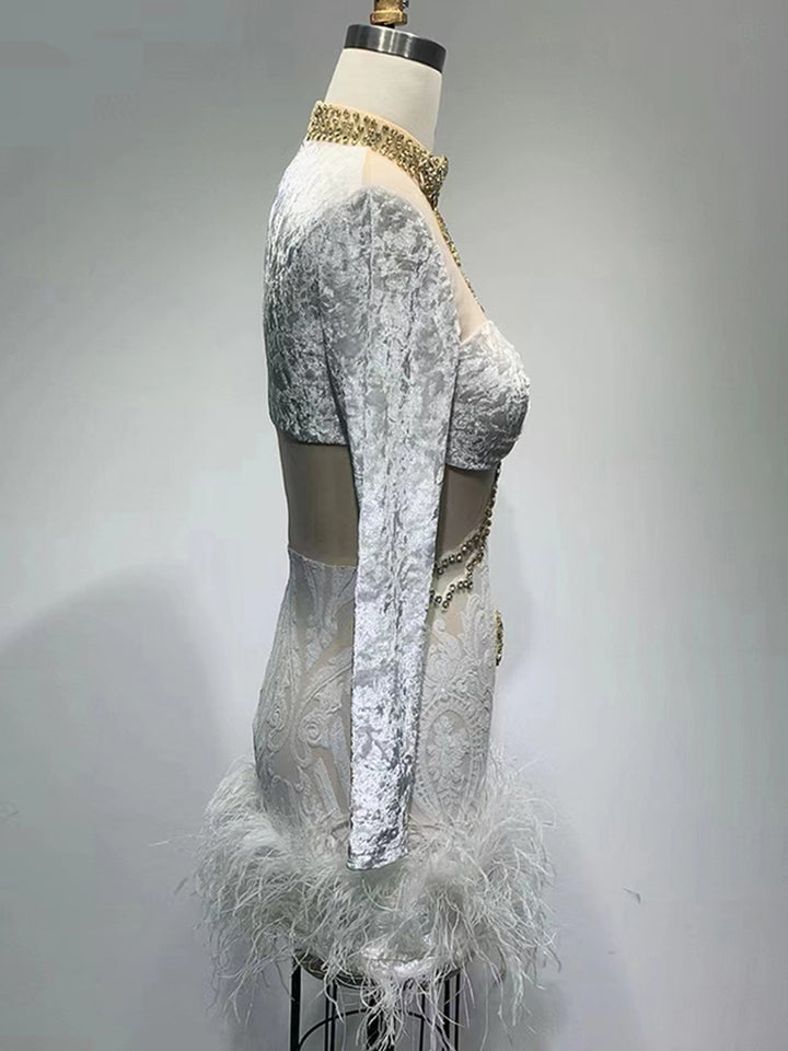 OPERA Sequins & Feathers Mini Dress