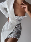 BAKATA White Half Sequinned Asymmetrical Mini Dress