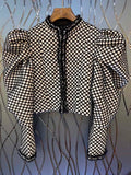 Puff Sleeve Ruched Plaid Jacket