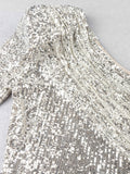 ETELLE Sequins One Shoulder Midi Dress in Silver