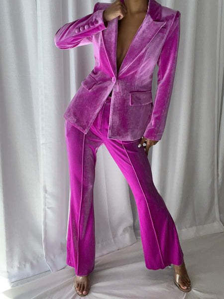HINIYA Velvet Blazer & Flared Pants Set in Fuchsia – ZCRAVE