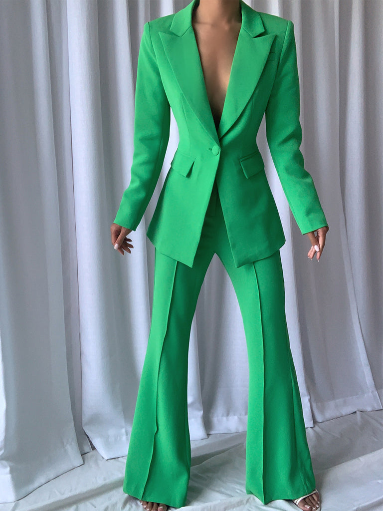 NAOMA Blazer & Flared Pants Set in Green