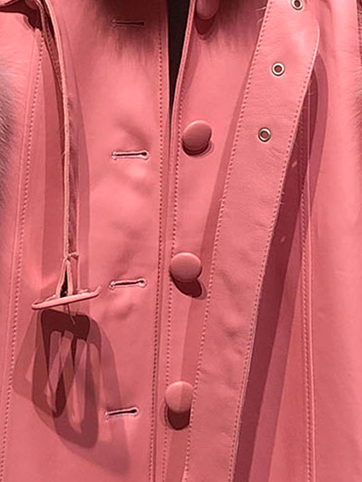 Faux Fur Genuine Leather Coat in Rose Pink