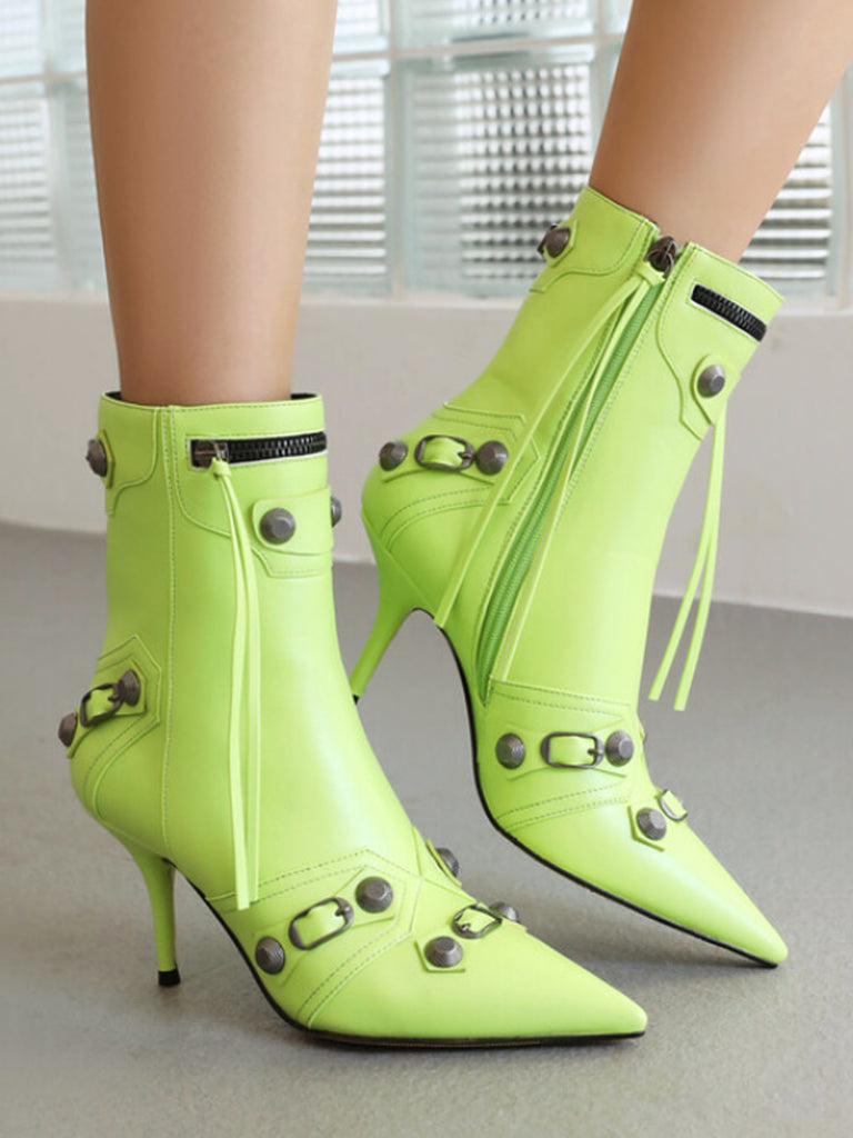 Stunning Fuchsia Bright Green Lime Stretch Rhinestone Ankle Boots 3.5