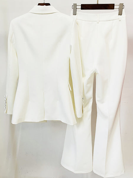 NAOMA Blazer & Flared Pants Set in White – ZCRAVE