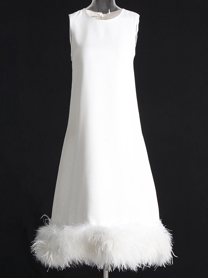 PIUME Maxi Dress w Feathers In White