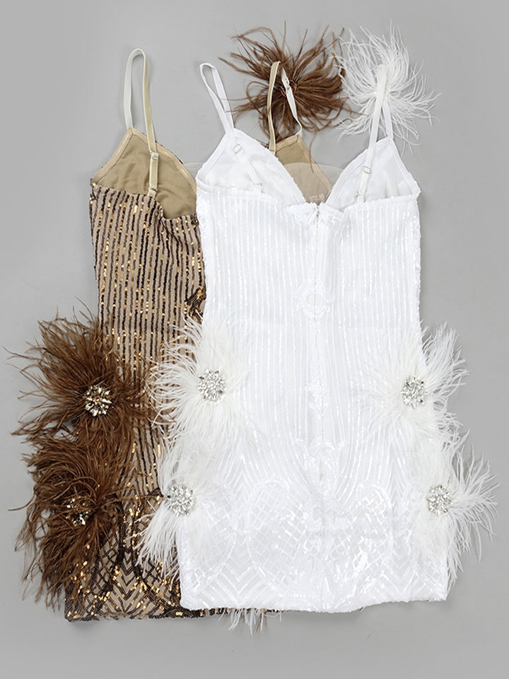 LENORE Sequins & Feathers Mini Dress