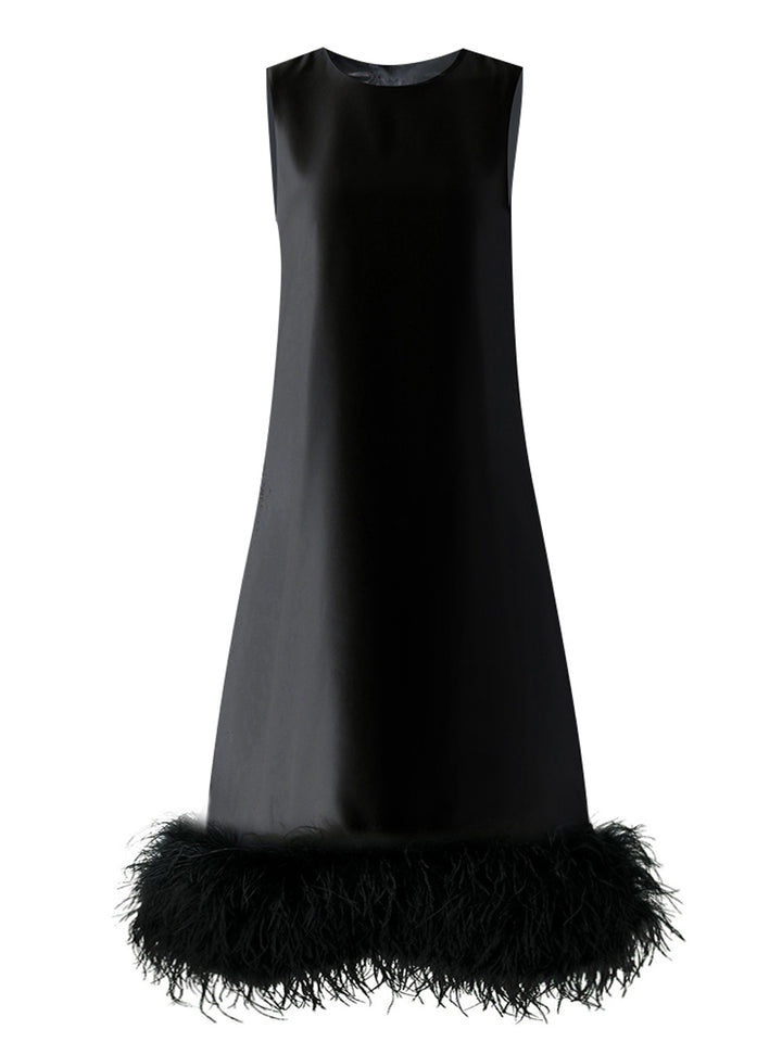 PIUME Maxi Dress w Feathers In Black