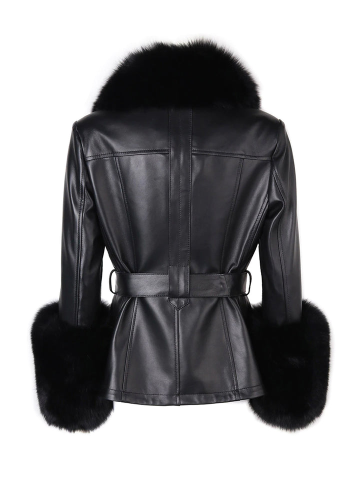 Fur Foxy Leather Short Coat in Black