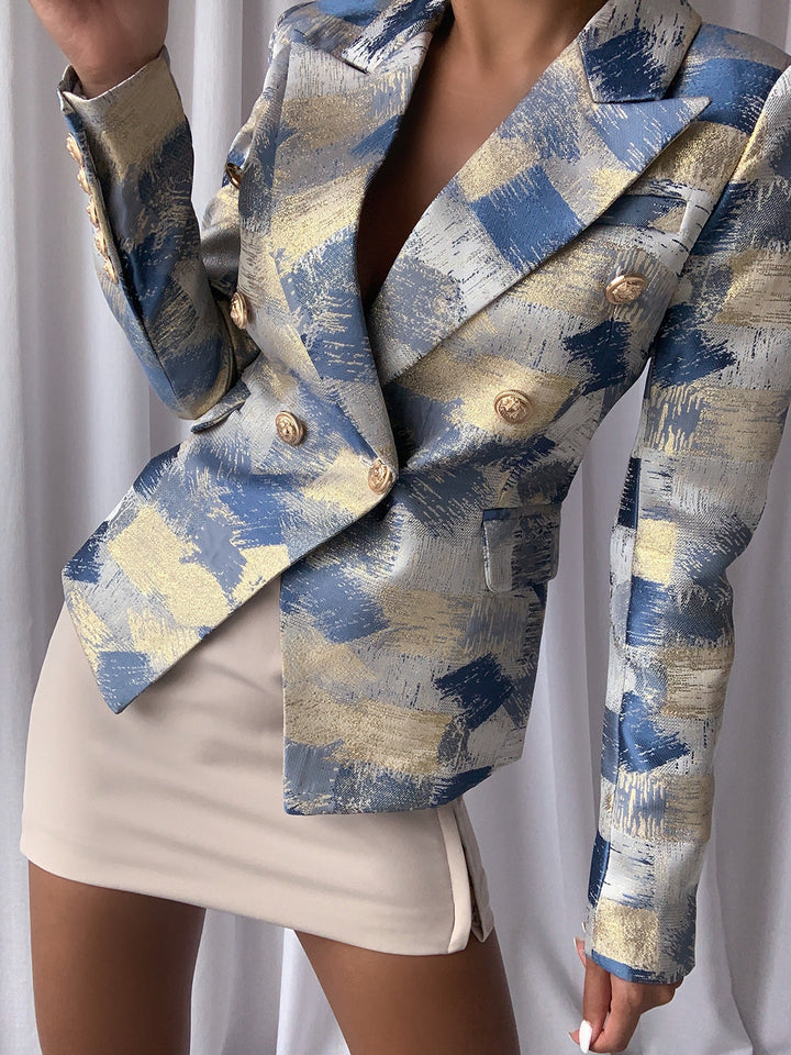 Double Breasted Metal Graphic Blazer