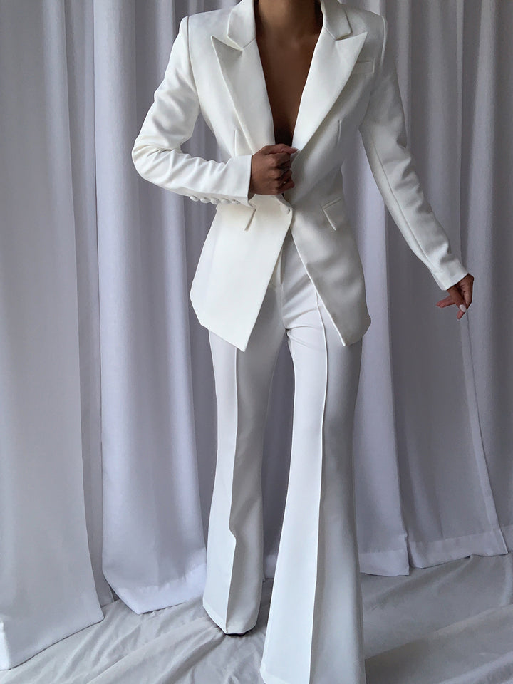 NAOMA Blazer & Flared Pants Set in White