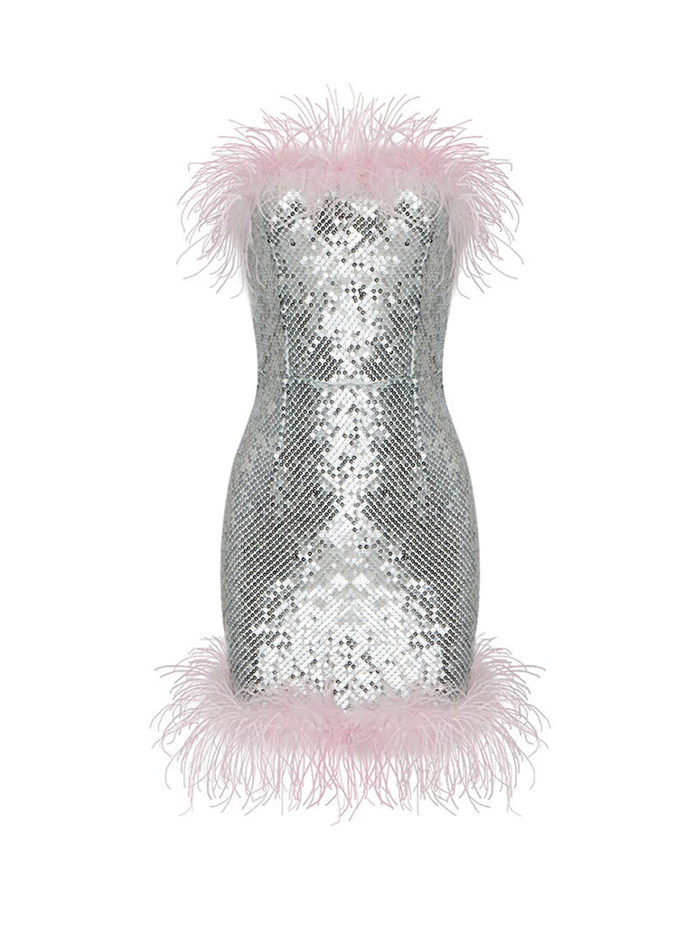 ELVIRA Sequins w Feathers Mini Dress