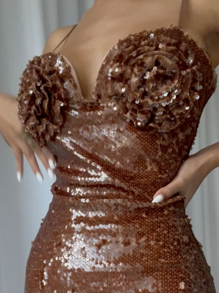 Umma Sequins Maxi Dress, Brown / L