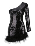 GERLA Sequins & Feathers Mini Dress