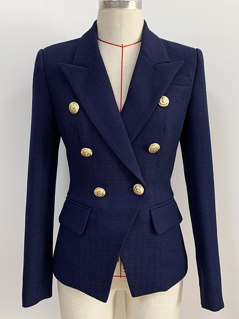 Slim Fit Double Breasted Blazer in Navy Blue