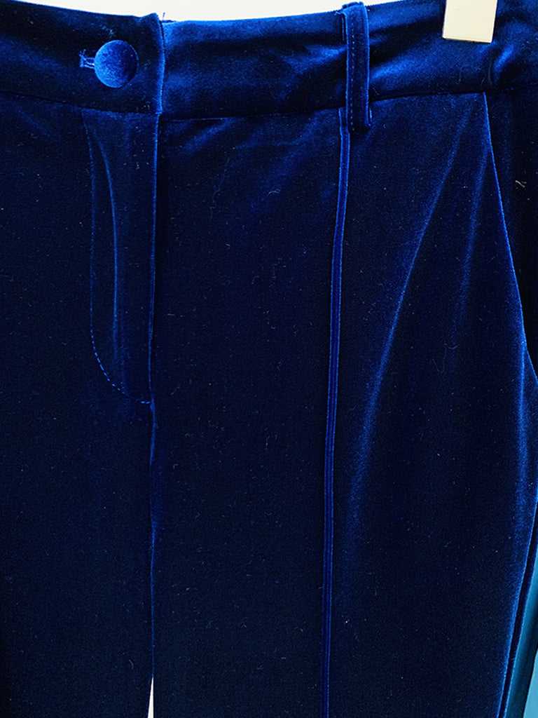 Teal blue velvet blazer and flared pants set – Sohni
