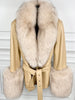 Fur Foxy Leather Short Coat in Beige