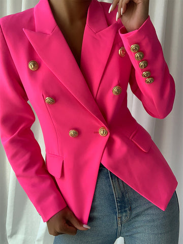 Button-Embellished Double-Breasted Blazer