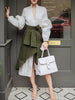 Puff-Sleeved Dress & High-Waist Lace-Up Ruched Irregular Skirt