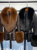 Fur Foxy Leather Short Coat in Brown