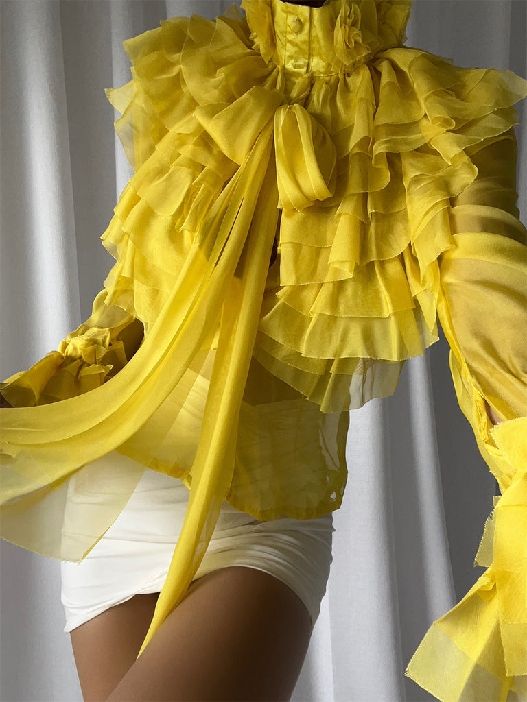 CORAL Bowknot Ruffle Blouse in Yellow – ZCRAVE