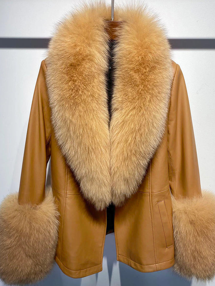 Fur Foxy Leather Short Coat in Tan