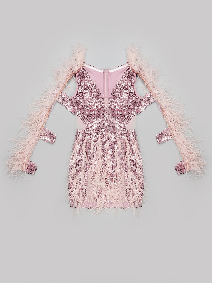 BALERY Feathers & Sequin Mini Dress